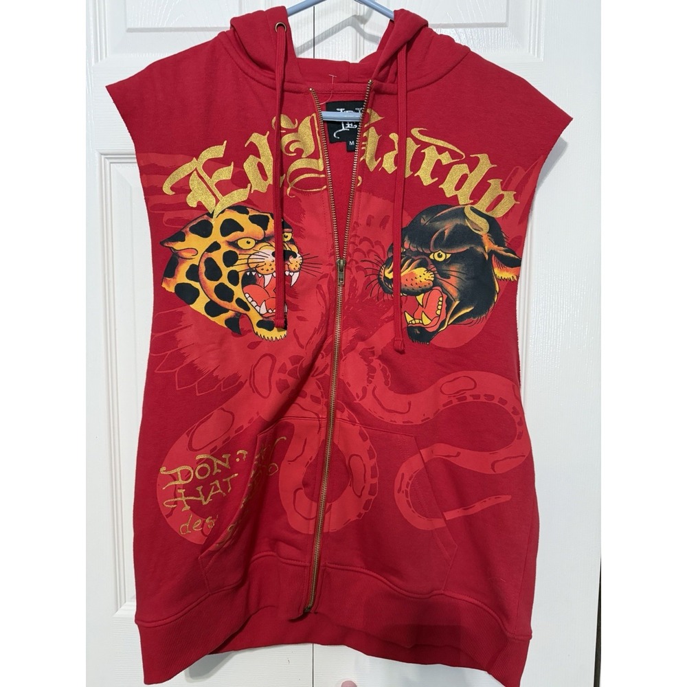Ed Hardy Y2K Sweatshirt Vest Men's Tiger/ Panther Size Medium‎ NWT